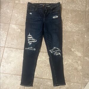 American Eagle Outfitters Women's Dark Blue Distressed Skinny Jeans